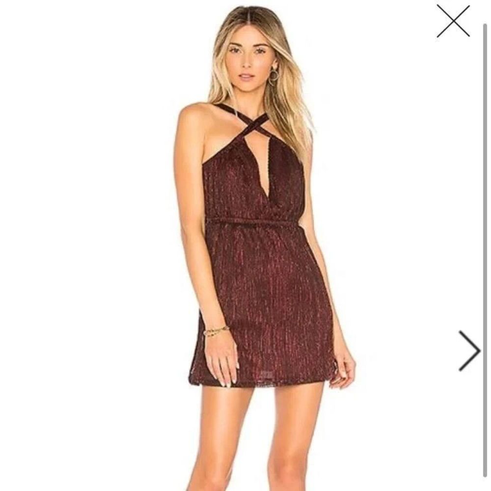 By The Way Red Metallic Skater Dress Small Nightlife Club Party